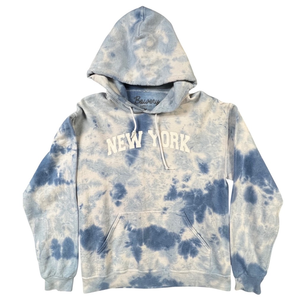 Bowery Supply Co Sweatshirt New York Tie Dye Hoodie Blue‎ White Men Size M - Picture 2 of 7